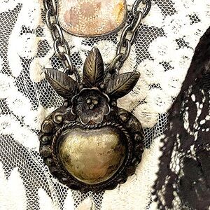 Silver UpCycle Hearts on Fire Sacred Heart Fluer De Lis Chain Pendant Necklace
